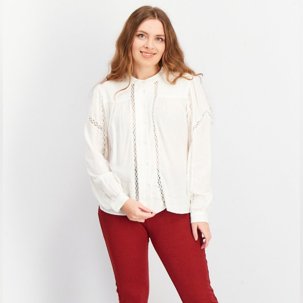 Lucky Brand Lace Front Feminine Classic Ivory Cream Button Down Shirt - XL NWT - Picture 8 of 14